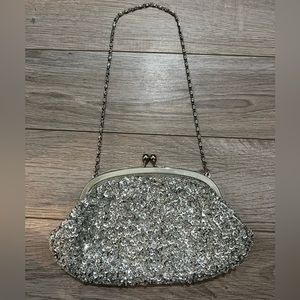 Silver sequin clutch purse